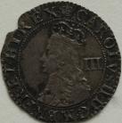 CHARLES II 1660 -1662 CHARLES II THREEPENCE. 3RD ISSUE. CROWNED BUST WITH INNER CIRCLE AND MARK OF VALUE. MM CROWN. TINY CHIP NEF