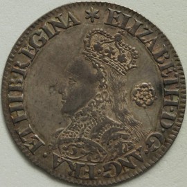 ELIZABETH I 1562  ELIZABETH I SIXPENCE. MILLED COINAGE. TALL BUST. DECORATED DRESS. SMALL ROSE. REVERSE. CROSS FOURCHEE. MM STAR.  GVF