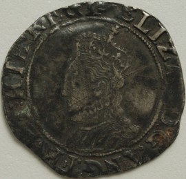 ELIZABETH I 1595 -1598 ELIZABETH I SHILLING. 6TH ISSUE. MM KEY NVF