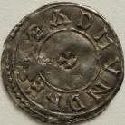 KINGS OF ALL ENGLAND 939 -946 EADMUND PENNY. TWO LINE TYPE. LONDON. SMALL CROSS. AELFWEALD. REVERSE. AELFP. ALD. MO DIVIDED BY THREE CROSS PATTEE GVF