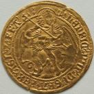 HAMMERED GOLD 1509 -1526 HENRY VIII ANGEL. 1ST COINAGE.THE ARCHANGEL MICHAEL SLAYING THE DRAGON. REVERSE. SHIP BEARING SHIELD. CROSS ABOVE BISECTING H AND ROSE. MM CASTLE. FULL FLAN GVF