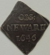 CHARLES I 1646  CHARLES I NINEPENCE. NEWARK BESIEGED. LARGE CROWN BETWEEN CR. MARK OF VALUE BELOW. VERY SCARCE NVF