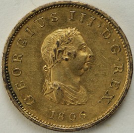 HALFPENCE 1806  GEORGE III PROOF IN GILT COPPER.VERY SCARCE. P1362 GEF