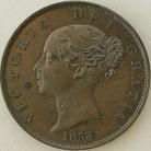 HALFPENCE 1853  VICTORIA PROOF ISSUE IN COPPER TINY SPOT ON OBVERSE FDC