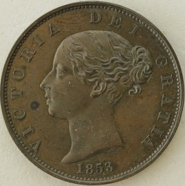 HALFPENCE 1853  VICTORIA PROOF ISSUE IN COPPER TINY SPOT ON OBVERSE  FDC