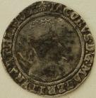 JAMES I 1606  JAMES I SIXPENCE. 2ND ISSUE. 3RD BUST. TOWER MINT. MM ESCALLOP. STAINS GF