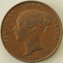 PENNIES 1859  VICTORIA SMALL DATE. VERY SCARCE. VF