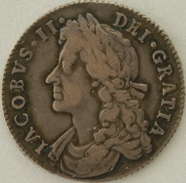 SHILLINGS 1686  JAMES II VERY SCARCE. GF