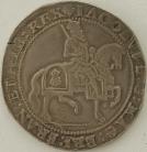 JAMES I 1624  JAMES I CROWN. 3RD COINAGE. KING ON HORSEBACK. GRASS GROUND LINE. PLUME OVER SHIELD. MM TREFOIL OVER LIS VF