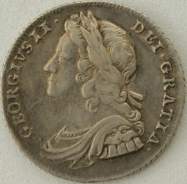 SHILLINGS 1728  GEORGE II PLAIN RARE  GVF