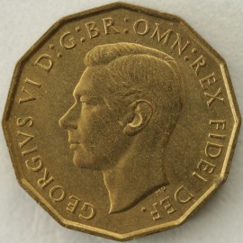 THREEPENCES BRASS 1949  GEORGE VI VERY RARE- SCRATCH ON HEAD BU