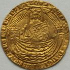 HAMMERED GOLD 1361 -1369 EDWARD III NOBLE. TREATY PERIOD. CALAIS MINT. C IN CENTRE OF REVERSE. NO FLAG AT STERN OF SHIP VF