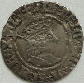 HENRY VIII 1509 -1526 HENRY VIII HALFGROAT. 1ST COINAGE. YORK MINT. ARCHBISHOP BAINBRIDGE. XB BY SHIELD. MM MARTLEY. HAIRLINE CRACK VF