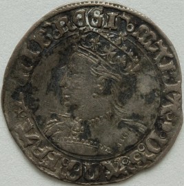 ELIZABETH I 1553 -1554 ELIZABETH I GROAT. CROWNED BUST. MM POMEGRANATE  VF