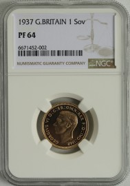 SOVEREIGNS 1937  GEORGE VI GEORGE VI PROOF NGC SLABBED CAMEO  PF64