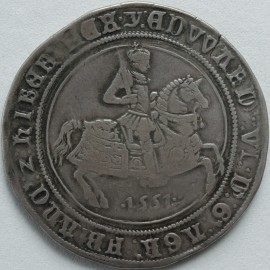 EDWARD VI 1551  EDWARD VI CROWN FINE SILVER ISSUE KING ON HORSEBACK WITH DATE BELOW HORSE REVERSE SHIELD ON CROSS MM Y  NVF 