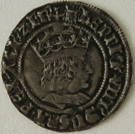 HENRY VIII 1509 -1526 HENRY VIII GROAT. 1ST COINAGE. LONDON. PORTRAIT OF HENRY VII. MM PORTCULLIS. EXCELLENT PORTRAIT. NEF