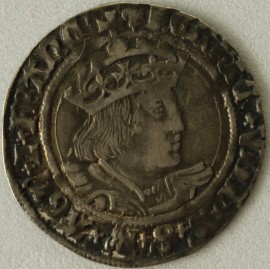 HENRY VIII 1526 -1544 HENRY VIII GROAT. 2ND COINAGE LAKER BUST D. LARGE FACE ROMAN NOSE MM LIS. GVF