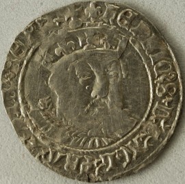 HENRY VIII 1544 -1547 HENRY VIII GROAT. 3RD COINAGE. FACING BUST 1. TOWER MINT. REVERSE. ANNULETS IN FORKS. MM LIS. NICE PORTRAIT GVF