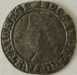 ELIZABETH I 1584 -1586 ELIZABETH I SHILLING. 6TH ISSUE. MM ESCALLOP F