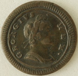 FARTHINGS 1723  GEORGE I R OVER R IN REX. VERY RARE GVF