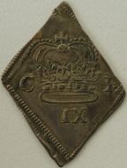 CHARLES I 1645  CHARLES I NINEPENCE. NEWARK BESIEGED. LARGE CROWN BETWEEN CR. MARK OF VALUE BELOW. SCARCE GVF