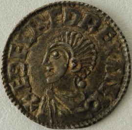 ANGLO SAXON-LATE PERIOD 978 -1016 AETHELRED II PENNY. LONG CROSS TYPE. BARE HEADED BUST. LINCOLN MINT. UNBEINN. VNBEIN MOO LINC. SCARCE. NEF