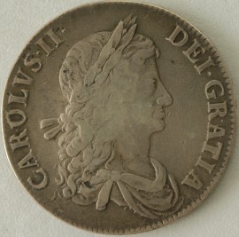 CROWNS 1663  CHARLES II 1ST BUST. XV. NO STOPS ON REVERSE. VERY RARE. NVF