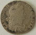 CROWNS 1663  CHARLES II 1ST BUST. XV. NO STOPS ON REVERSE. VERY RARE. F