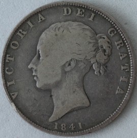 HALF CROWNS 1841  VICTORIA EXTREMELY RARE. EDGE KNOCK F
