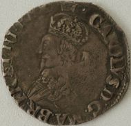 CHARLES I 1634 -1638 CHARLES I SHILLING. TOWER MINT. GR.D. TYPE 3B. BUST 2. PLUME OVER SHIELD. MM CROWN. NVF