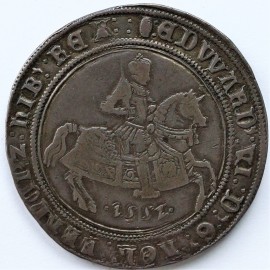 EDWARD VI 1552  EDWARD VI CROWN FINE SILVER ISSUE KING ON HORSEBACK WITH DATE BELOW HORSE MM TUN edge flaws VF 