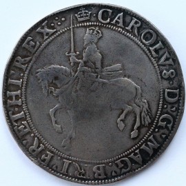 CROWNS 1635 -36 CHARLES I TOWER MINT GRIII 3RD HORSEMAN KING ON HORSEBACK SWORD UPRIGHT PLUME OVER SHIELD MM CROWN S2759  GF/VF