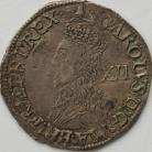 CHARLES I 1634 -1635 CHARLES I SHILLING TOWER MINT NO INNER CIRCLES REVERSE ROUND GARNISHED SHIELD MM BELL FULL FLAN VF