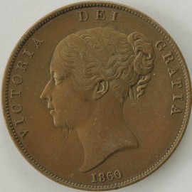 PENNIES 1860  VICTORIA COPPER ISSUE EXTREMELY RARE P1521 EF/NEF